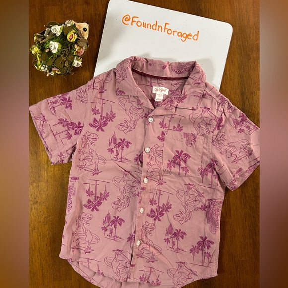 Cat & Jack Other - Dino Skateboard Button-Up Shirt | Boy Size 6/7 | Mauve | Vacation Collared Shirt